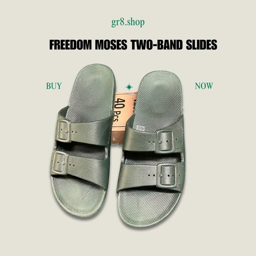 Freedom Moses Two-Band Slide Sandals Size 9 Green Adjustable Buckle Water